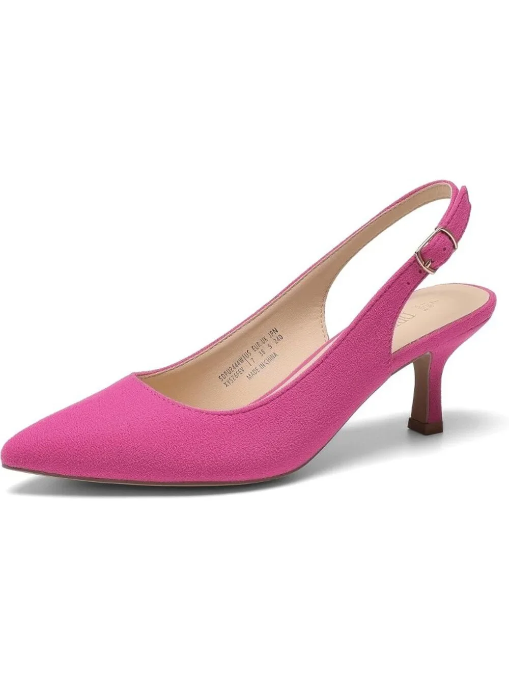 Dream Pairs Women's Hot Pink Pointed Toe Faux Leather Kitten Slingback Heels